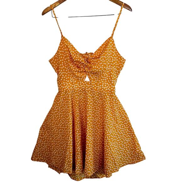 Size L – Yellow & White Floral Keyhole Mini Dress - Picture 1 of 4